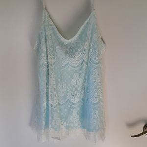 Maurice's size 1 lace overlay tank, aqua and cream